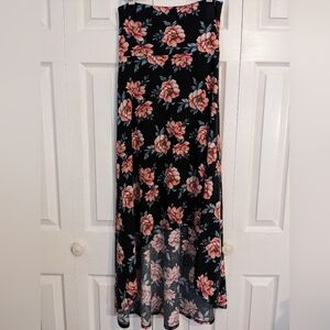 Lularoe Olivia High Low Skirt Black with Pink Flowers Size Small (6-8)